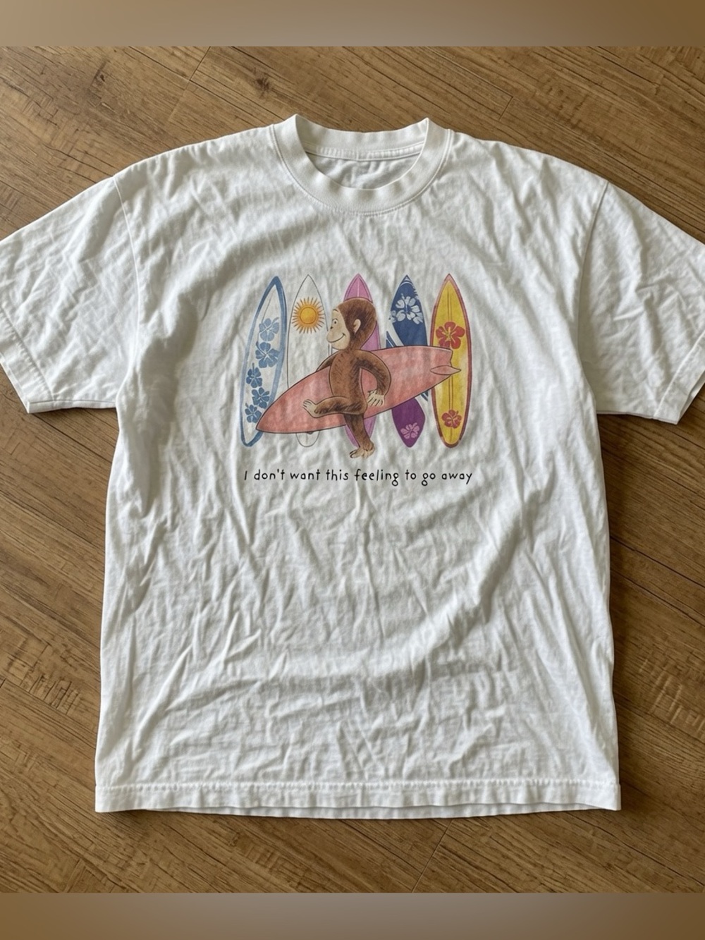 Curious George Surfing Graphic Tee Beach Summer Surfboard White T Shirt